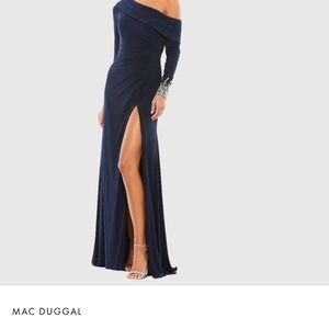 Mac Duggal Blue Asymmetrical Long Sleeve Gown